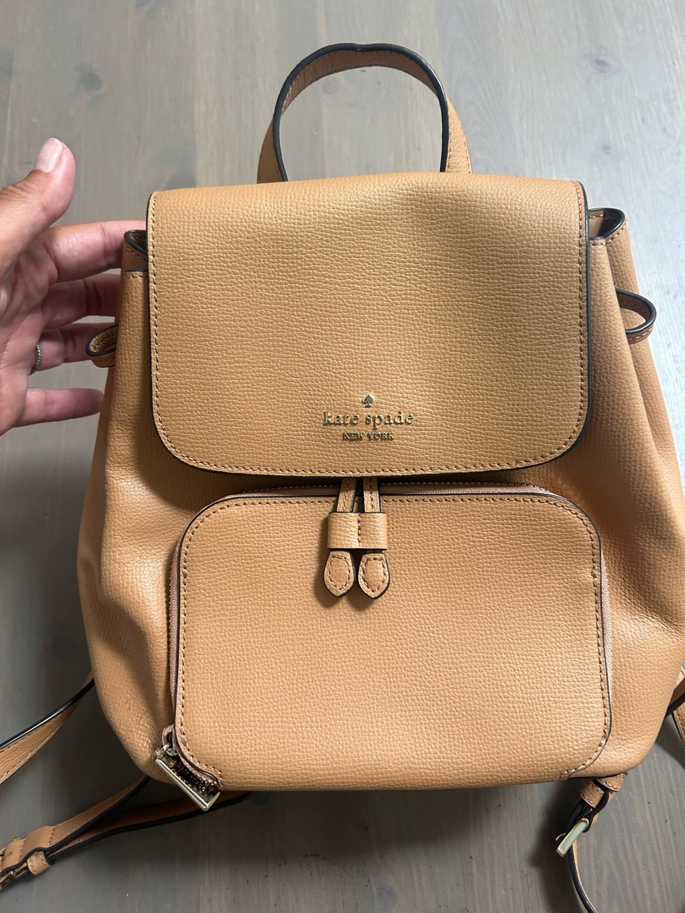 kate spade Darcy Flap Tan Leather Tote Backpack with Branded Interior